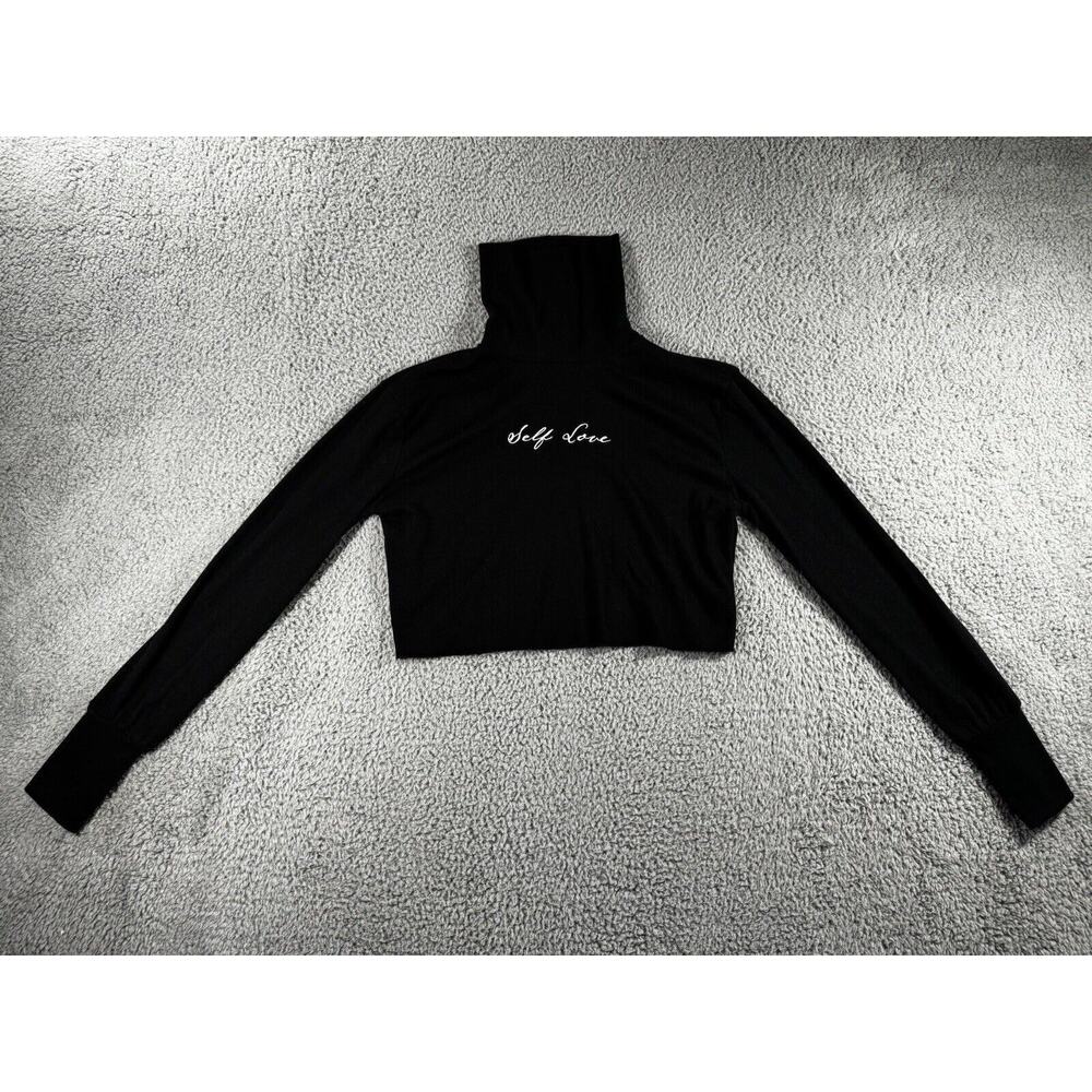 Forever 21 Turtleneck Women Medium Self Love Cropped Long Sleeve Pullover Shirt - Picture 2 of 7